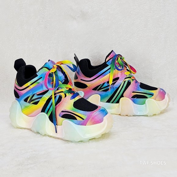 Anthony Wang Alien Rainbow Multi Hidden Wedge Platform Sneakers Octopus Tread - Picture 7 of 14